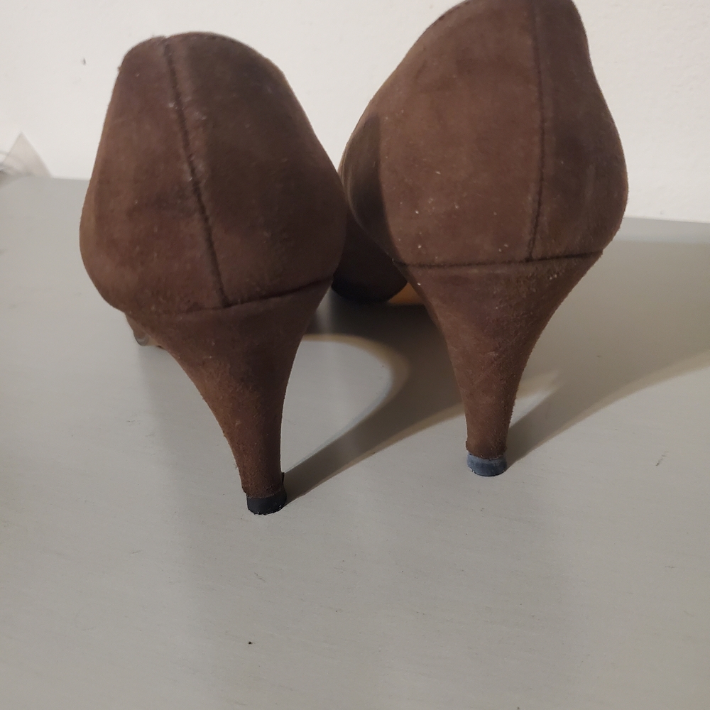 Vintage Brown Suede Colorblock Heels Size 6.5 1960s - Picture 4 of 9